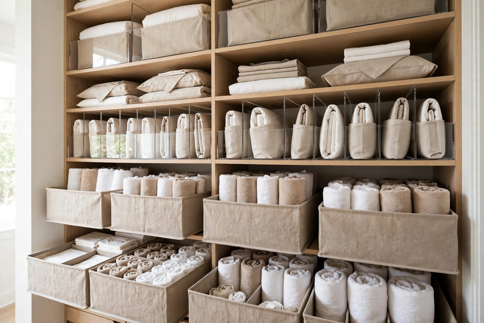 Linen Closet Organization for Deep, Awkward Shelves