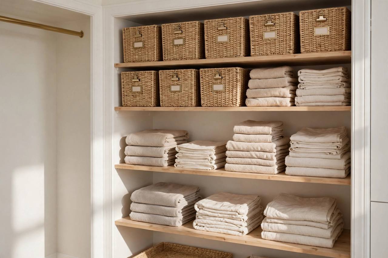 Matching labeled bins on open shelves: the kind of product system that runs $100 to $500 on top of labor